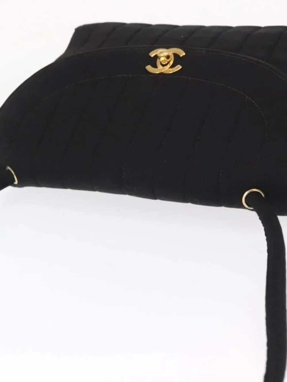 CHANEL Mademoiselle Shoulder Bag Cotton Black Gold CC Auth bs31506